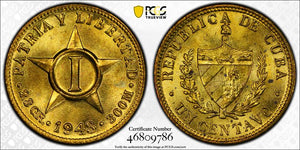 1943 Caribbean 1 Centavo PCGS MS64 Lot#G4718 Choice UNC!