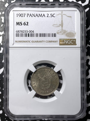 1907 Panama 2 1/2 Centesimos NGC MS62 Lot#G7217 Nice UNC!