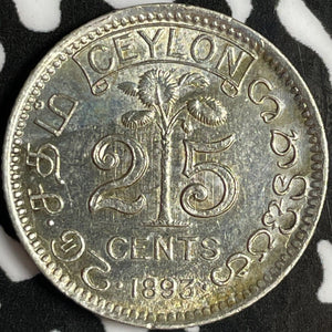1893 Ceylon 25 Cents Lot#D8060 Silver! Nice!