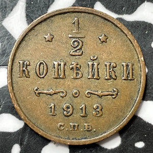 1913 Russia 1/2 Kopek Half Kopek Lot#D7816