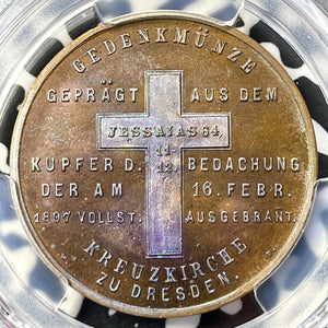 1897 Germany Saxony Kreuzkirche Church Fire Medal PCGS SP66BN Lot#G7122 Gem BU!