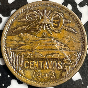 1943 Mexico 20 Centavos Lot#D8842 High Grade! Beautiful!