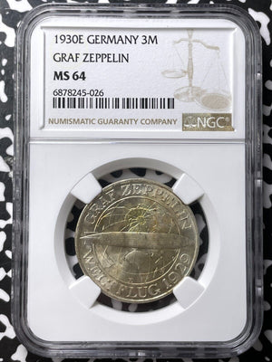 1930-E Germany Graf Zeppelin 3 Mark NGC MS64 Lot#G7244 Silver! Choice UNC!