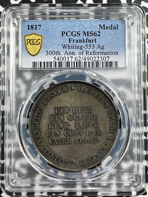 1817 Germany Frankfurt Reformation 300th Ann. 2 Ducat Medal PCGS MS62 Lot#G7167
