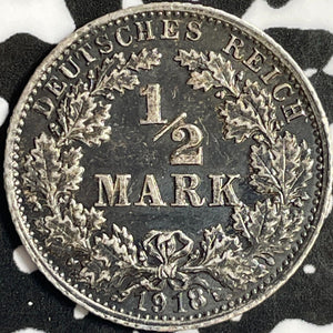 1918-G Germany 1/2 Mark Half Mark Lot#D8764 Silver!