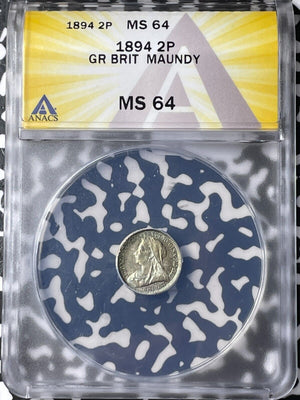 1894 G.B. Maundy 2 Pence Twopence ANACS MS64 Lot#G6917 Silver! Choice UNC!