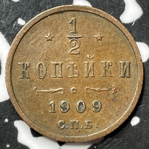 1909 Russia 1/2 Kopek Half Kopek Lot#D7819