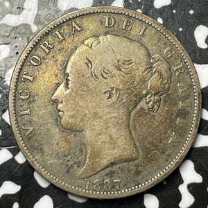 1887 Great Britain 1/2 Crown Half Crown Lot#D7520 Silver! KM#756