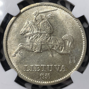 1936 Lithuania 10 Litu NGC MS62 Lot#G6941 Silver! Nice UNC! Vytautas