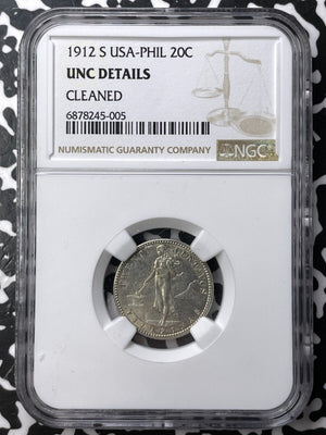 1912-S US Philippines 20 Centavos NGC Cleaned-UNC Det Lot#G7193 Silver! Key Date