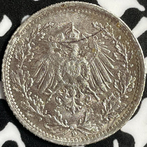 1919-D Germany 1/2 Mark Half Mark Lot#D8757 Silver!