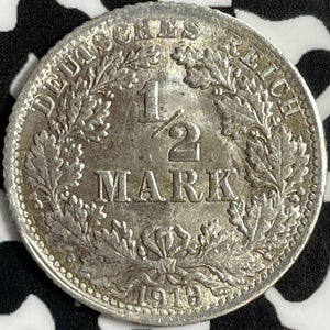 1919-D Germany 1/2 Mark Half Mark Lot#D8757 Silver!