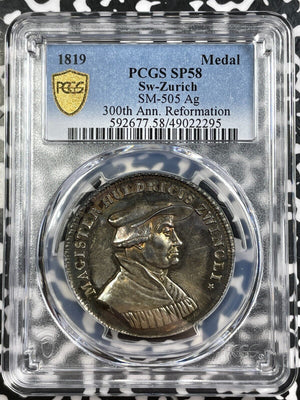 1819 Switzerland Zurich Reformation 300th Ann. Medal PCGS SP58 Lot#G7157 Silver!