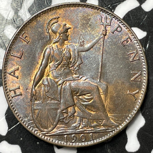 1901 Great Britain 1/2 Penny Half Penny Lot#D7447 High Grade! Beautiful!