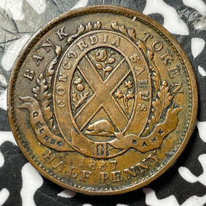 1837 Lower Canada Quebec 1/2 Penny/Un Sou Token Lot#D7989