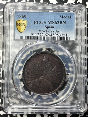 1869 Spain Spanish Republicans Medal PCGS MS62BN Lot#G7100 Nice UNC! Vives-827