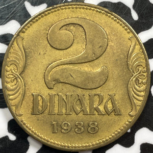 1938 Yugoslavia 2 Dinara Lot#D8533 High Grade! Beautiful!