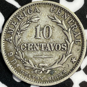 1889 Costa Rica 10 Centavos Lot#D6897 Silver!