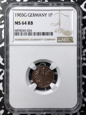 1903-G Germany 1 Pfennig NGC MS64RB Lot#G7210 Choice UNC! Top Graded!