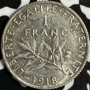 1918 France 1 Franc Lot#D8821 Silver! High Grade! Beautiful!