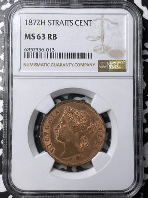 1872-H Straits Settlements 1 Cent NGC MS63RB Lot#AG1 Choice UNC! Top Graded!