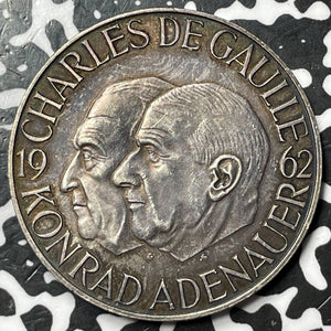 1962 Ger./France Charles de Gaulle & Konrad Adenauer Medal Lot#D7362 Silver!