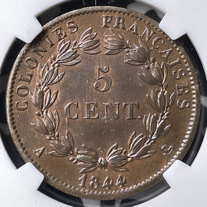 1844-A French Colonies 5 Centimes NGC Cleaned-UNC Details Lot#G7196