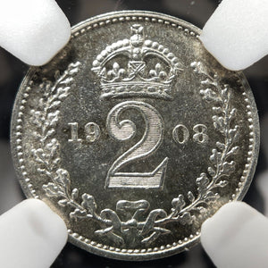 1908 G.B. Maundy 2 Pence Twopence NGC MS65 Lot#G7185 Silver! 15,000 Minted