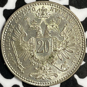 1870 Austria 20 Kreuzer Lot#D8906 Silver! High Grade! Beautiful!