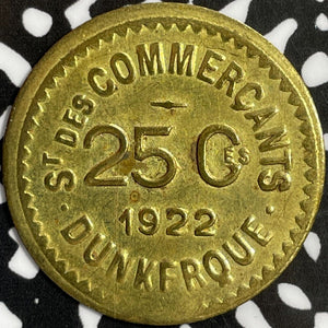 1922 France Dunkerque 25 Centimes Notgeld Lot#D6940 High Grade! Beautiful!