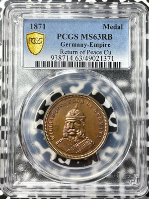 1871 Germany End Of Franco-Prussian War Peace Medal PCGS MS63RB Lot#G7124