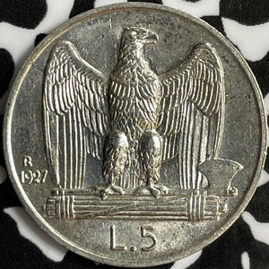1927 Italy 5 Lire Lot#D8826 Silver! High Grade! Beautiful!