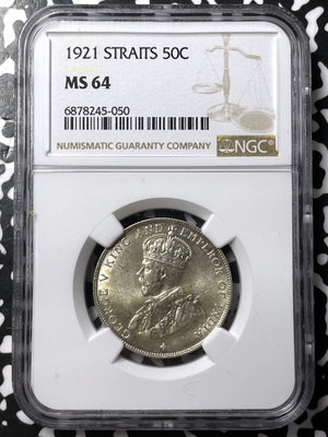 1921 Straits Settlements 50 Cents NGC MS64 Lot#G7265 Silver! Choice UNC!