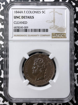 1844-A French Colonies 5 Centimes NGC Cleaned-UNC Details Lot#G7196