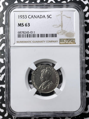 1933 Canada 5 Cents NGC MS63 Lot#G7198 Choice UNC!