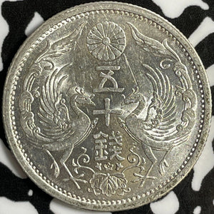 (1926) Japan 50 Sen Lot#D8825 Silver! High Grade! Beautiful!
