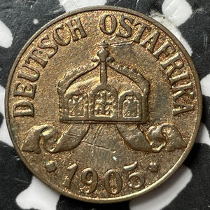 1905-J German East Africa 1/2 Heller Lot#D8293 Beautiful Detail, Obverse Scratch
