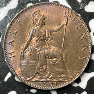 1901 Great Britain 1/2 Penny Half Penny Lot#D7460 High Grade! Beautiful!