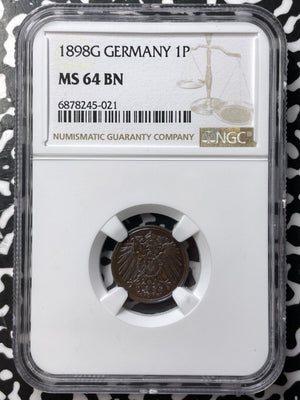 1898-G Germany 1 Pfennig NGC MS64BN Lot#G7207 Top Graded! Better Date