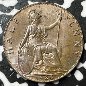 1924 Great Britain 1/2 Penny Half Penny Lot#D7450 High Grade! Beautiful!
