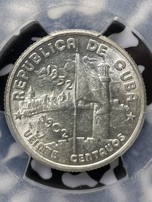 1952 Caribbean 20 Centavos PCGS MS61 Lot#G4721 Silver! Nice UNC!