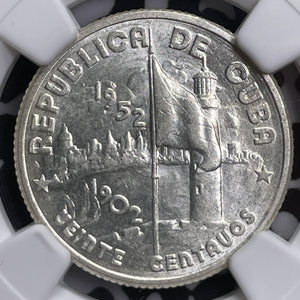 1952 Caribbean 20 Centavos NGC AU58 Lot#G4774 Silver!