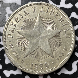 1934 Caribbean 1 Peso Lot#JM6998 Large Silver Coin! Nice Detail, Rim Nicks