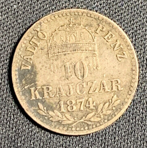 1874-KB Hungary 10 Krajczar Lot#JM6610 Silver! Scarce!