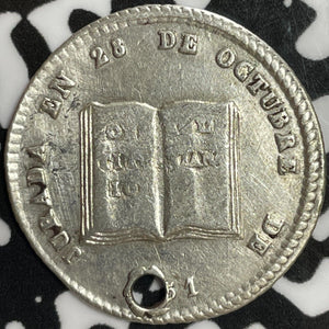 1851 Bolivia 1 Sol Proclamation Lot#M9490 Silver! Holed