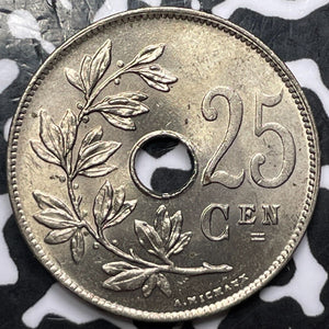 1922 Belgium 25 Centimes Lot#D2687 High Grade! Beautiful! KM#69