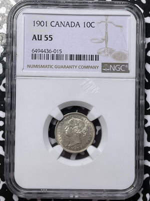 1901 Canada 10 Cents NGC AU55 Lot#G5056 Silver!