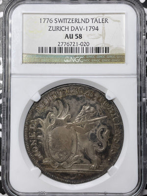 1776 Switzerland Zurich 1 Thaler NGC AU58 Lot#G6525 Large Silver! DAV-1794