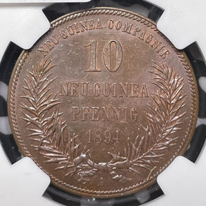 1894-A German New Guinea 10 Pfennig NGC MS64BN Lot#G6052 Choice UNC!