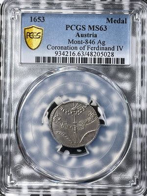 1653 Austria Ferdinand IV Coronation Medal PCGS MS63 Lot#G6592 Silver! Top Grade